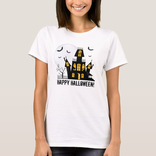 Happy Halloween Flying Bats Spooky Spuk House T-Shirt (Vorderseite)