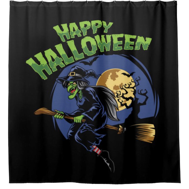 Happy Halloween Flying Hexe Duschvorhang (Vorderseite)