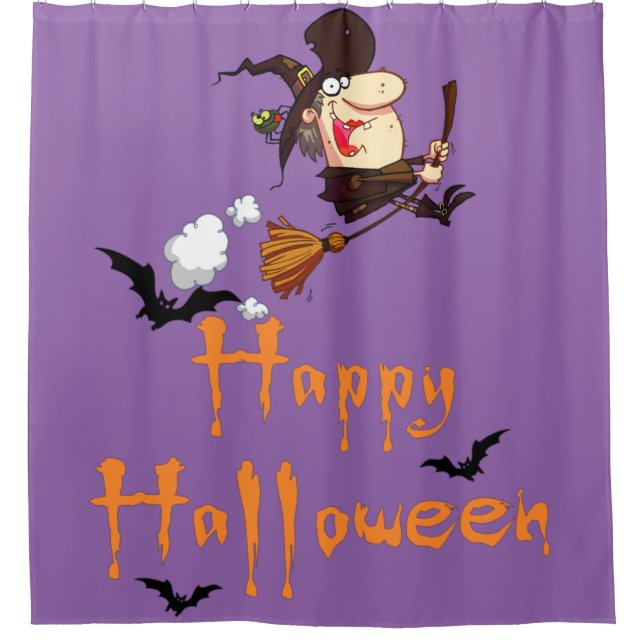 Happy Halloween Flying Hexe Duschvorhang (Vorderseite)