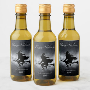 Happy Halloween Flying Hexe Personalisiert Weinetikett