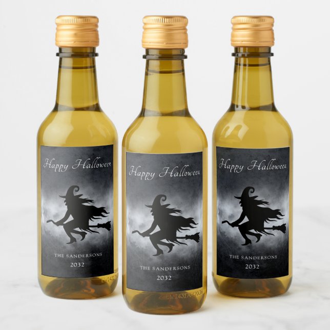 Happy Halloween Flying Hexe Personalisiert Weinetikett (Flaschen)