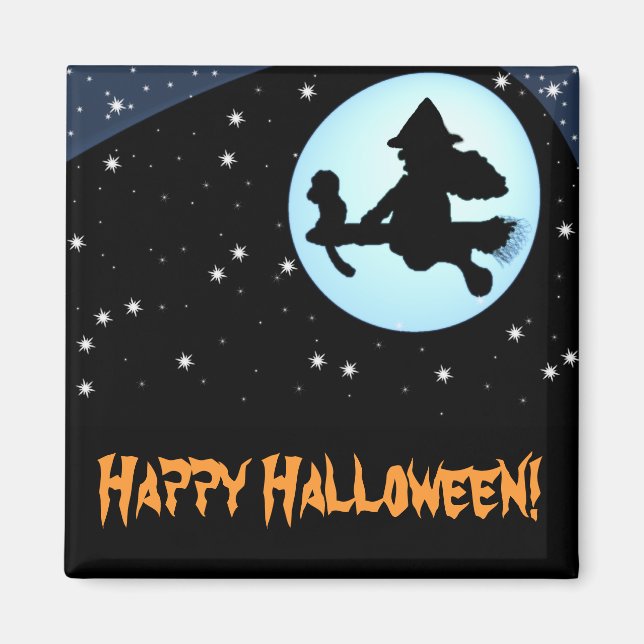 Happy Halloween Flying Hexe und Monkey Magnet (Vorne)