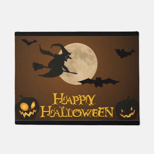 "HAPPY HALLOWEEN" FLYING WITCH FUßMATTE (Vorderseite)