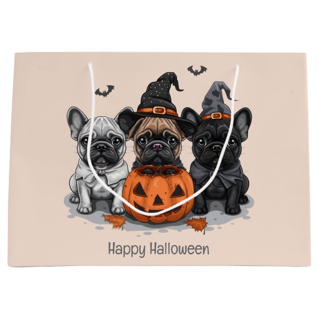 Happy Halloween French Bulldogs Große Geschenktüte (Vorderseite)