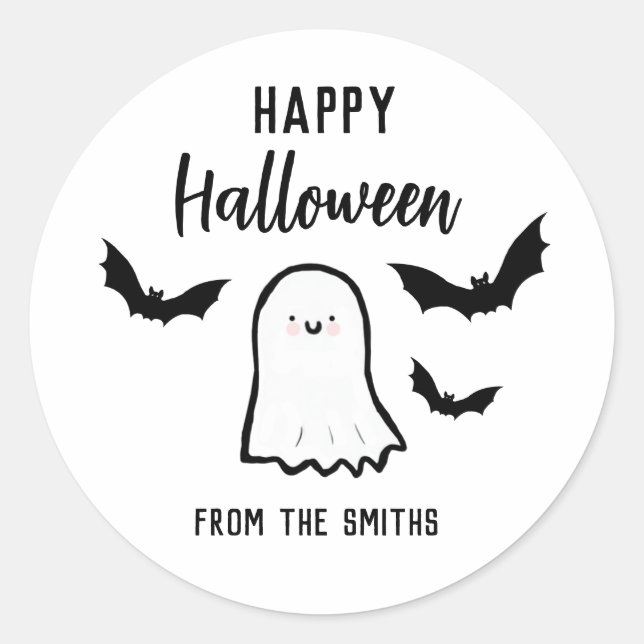 Happy Halloween Friendly Ghost Runder Aufkleber (Vorderseite)