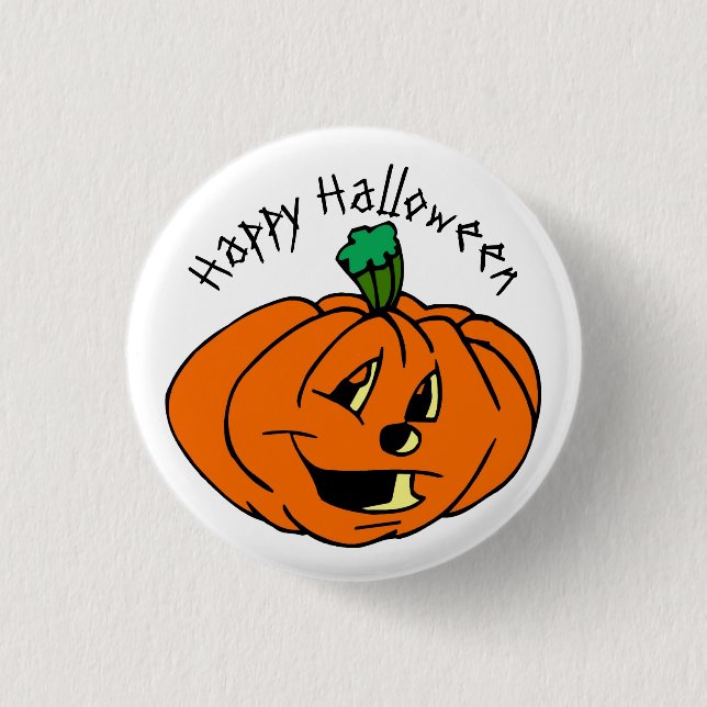 Happy Halloween, Friendly, Pumpkin Jack-o'-Lantern Button (Vorderseite)