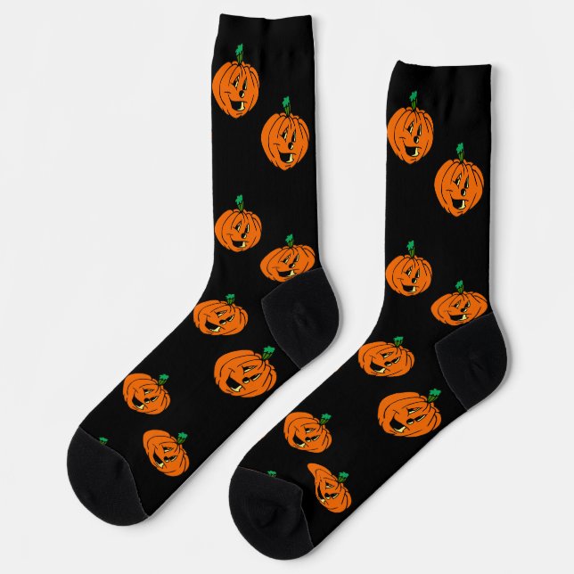 Happy Halloween, Friendly, Pumpkin Jack-o'-Lantern Socken (Linkes Detail)
