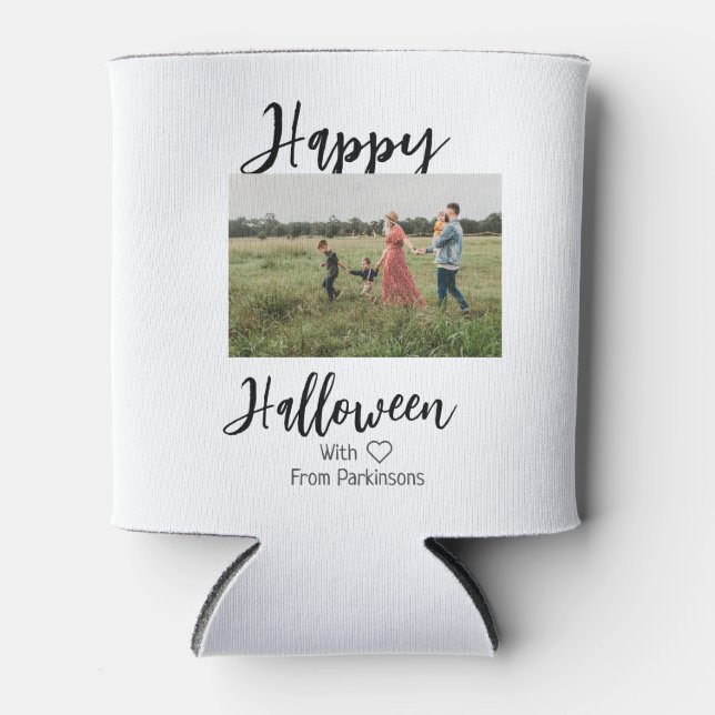 Happy Halloween fügen Familienname Foto schwarz Dosenkühler (Vorderseite)