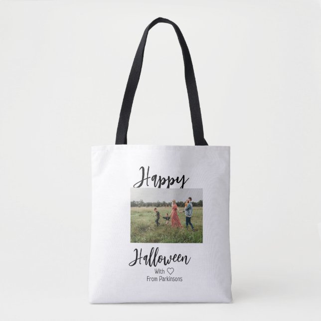 Happy Halloween fügen Familienname Foto schwarz Tasche (Vorderseite)