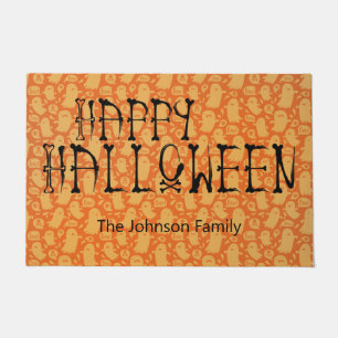 Happy Halloween Fügen Sie Ihren Namen Orange Black Fußmatte