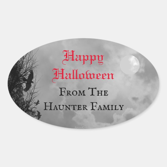 Happy Halloween Full Moon und Raven Custom Sticker (Vorderseite)