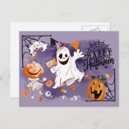Happy Halloween. Fun Ghost, Jack O'Lantern Postkarte