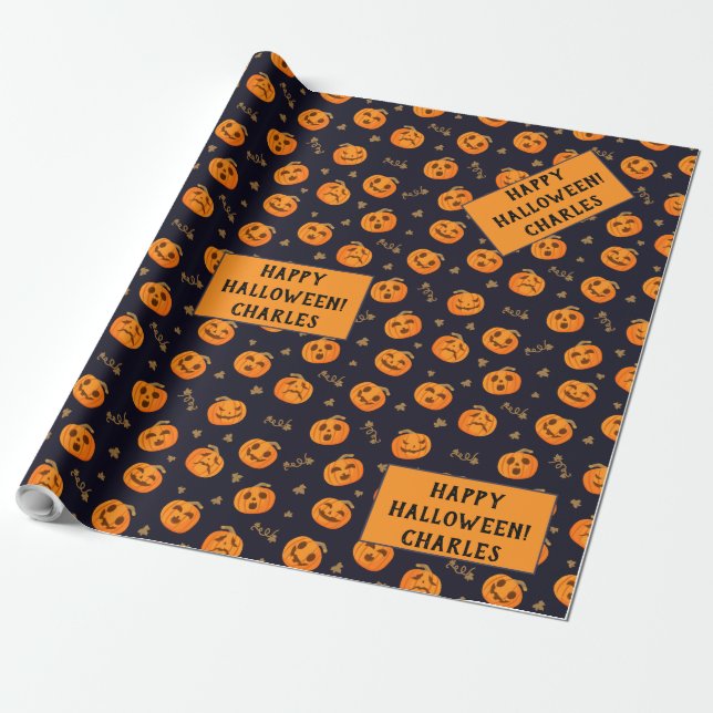 Happy Halloween Funny Beängstigend Orange Pumpkin  Geschenkpapier (Ungerollt)