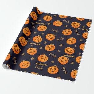Happy Halloween Funny Beängstigend Orange Pumpkin  Geschenkpapier
