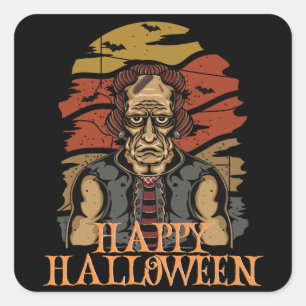 Happy Halloween Funny Creepy Character Quadratischer Aufkleber