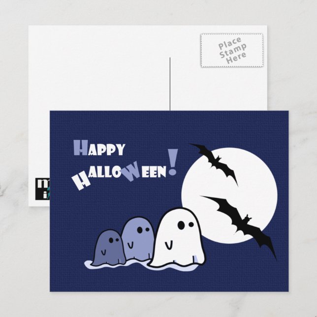 Happy Halloween. Funny Little Ghosts Postkarte (Vorne/Hinten)