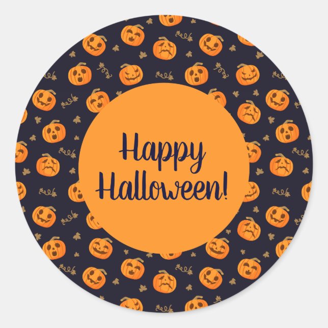 Happy Halloween Funny Orange Pumpkins Muster Runder Aufkleber (Vorderseite)