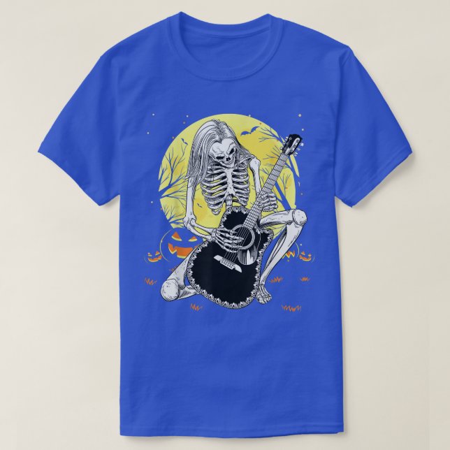 Happy Halloween Funny Skeleton Playing Gitarrenpum T-Shirt (Design vorne)