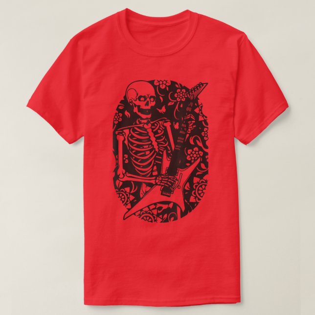 Happy Halloween Funny Skeleton Playing Gitarrenpum T-Shirt (Design vorne)