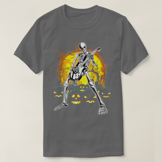 Happy Halloween Funny Skeleton Playing Gitarrenpum T-Shirt (Design vorne)
