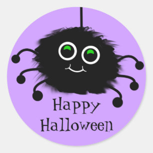 Happy Halloween Fuzzy Toon Spider Runder Aufkleber