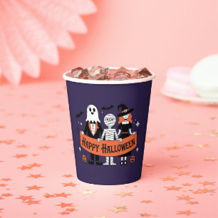 Happy Halloween Geist, Mummy und Hexe Lila Pappbecher
