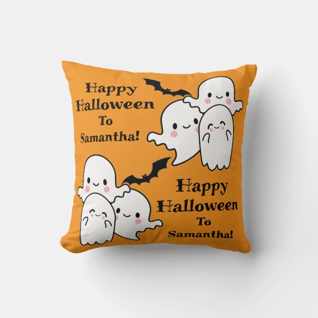 Happy Halloween Ghost Bat Orange Kissen (Vorderseite)