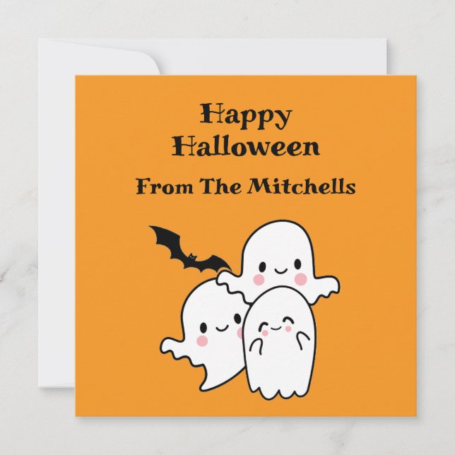 Happy Halloween Ghost Bat Orange Modern Simple Karte (Vorderseite)