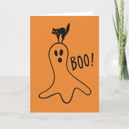 Happy Halloween Ghost Black Cat Niedlich Orange Karte