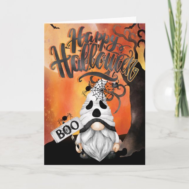 Happy Halloween Ghost Boo Gnome Card Karte (Vorderseite)