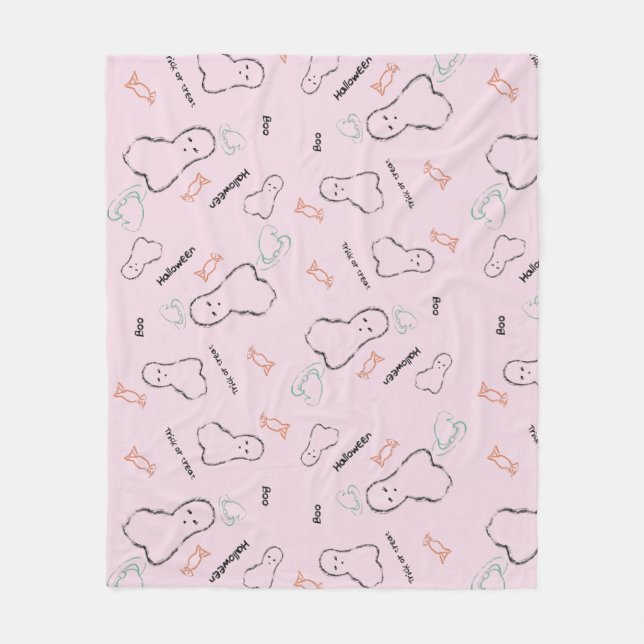 Happy Halloween Ghost Candy Hand Lettering Doodle Fleecedecke (Vorderseite)