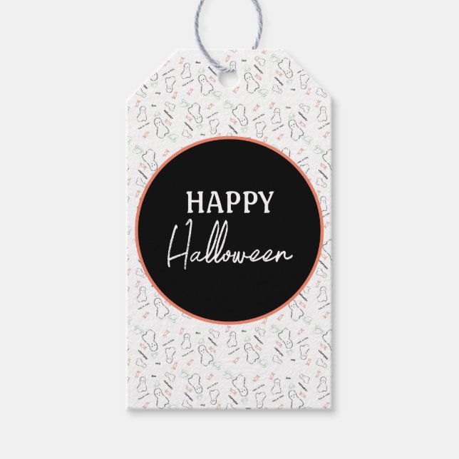 Happy Halloween Ghost Candy Hand Lettering Doodle Geschenkanhänger (Vorderseite)