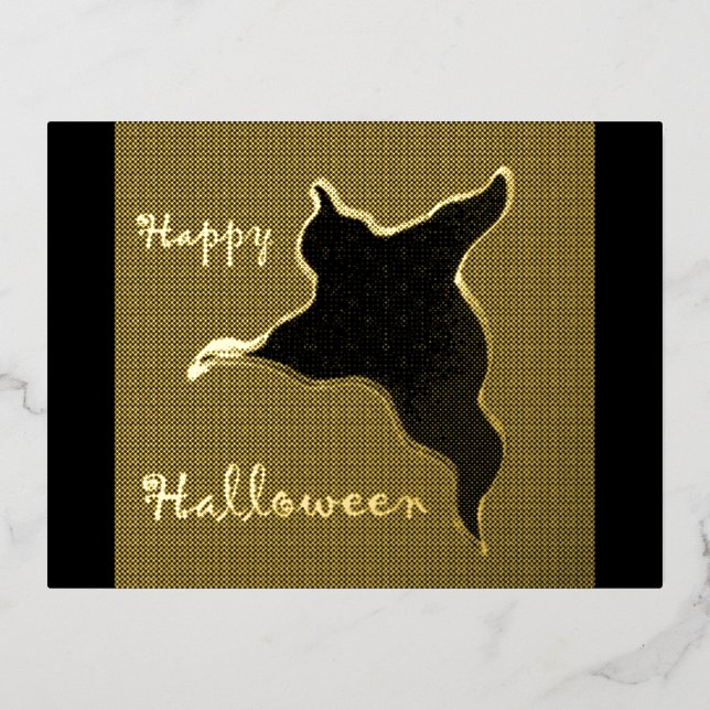Happy Halloween Ghost Cartoon Gold Foil Postkarte (Vorderseite)