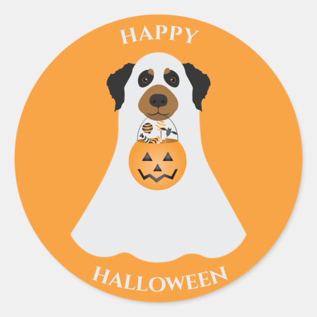 Happy Halloween Ghost Dog Runder Aufkleber (Vorderseite)