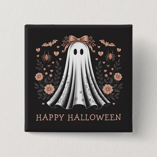 Happy Halloween Ghost Girl Button (Vorderseite)