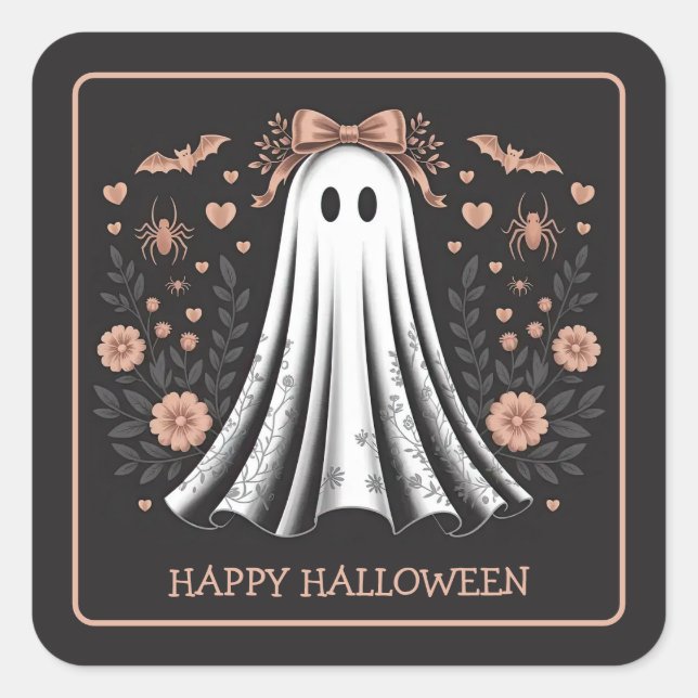 Happy Halloween Ghost Girl Square Sticker (Vorderseite)