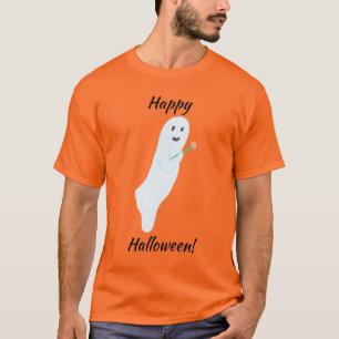 Happy Halloween Ghost hält Orange Rose Tshirts
