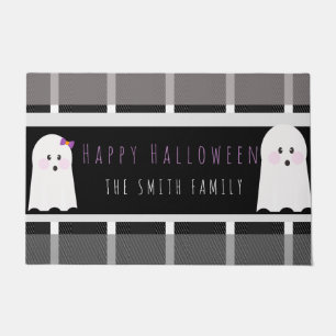 Happy Halloween Ghost Kariert Pattern Name Doormat Fußmatte