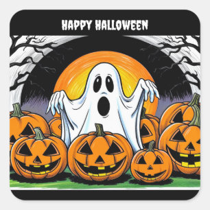 Happy Halloween Ghost Quadratischer Aufkleber