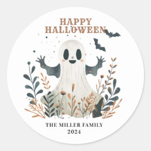 Happy Halloween Ghost Round Stickers