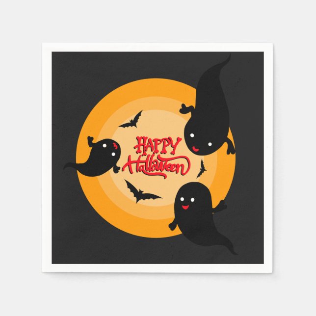 Happy Halloween Ghosts and Bats Paper Napkins Serviette (Vorderseite)