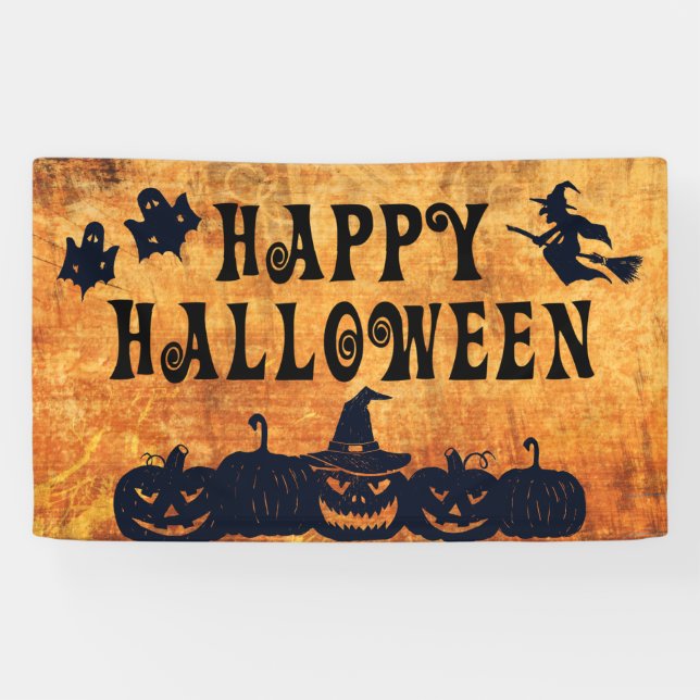 HAPPY HALLOWEEN Ghosts Hexenkürbis Banner (Horizontal)