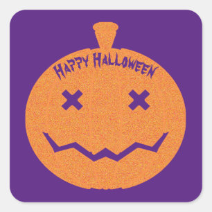 Happy Halloween Glitzer Pumpkin Quadratischer Aufkleber