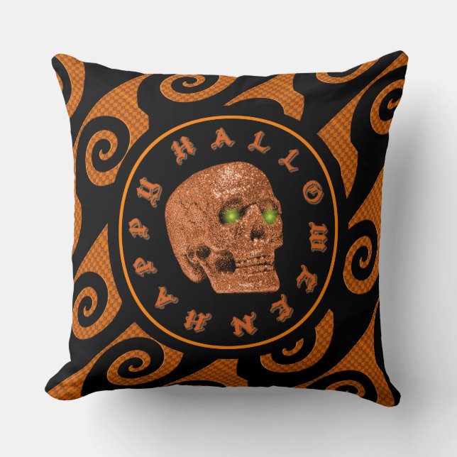 Happy Halloween Glitzer Skull Throw Kissen (Vorderseite)