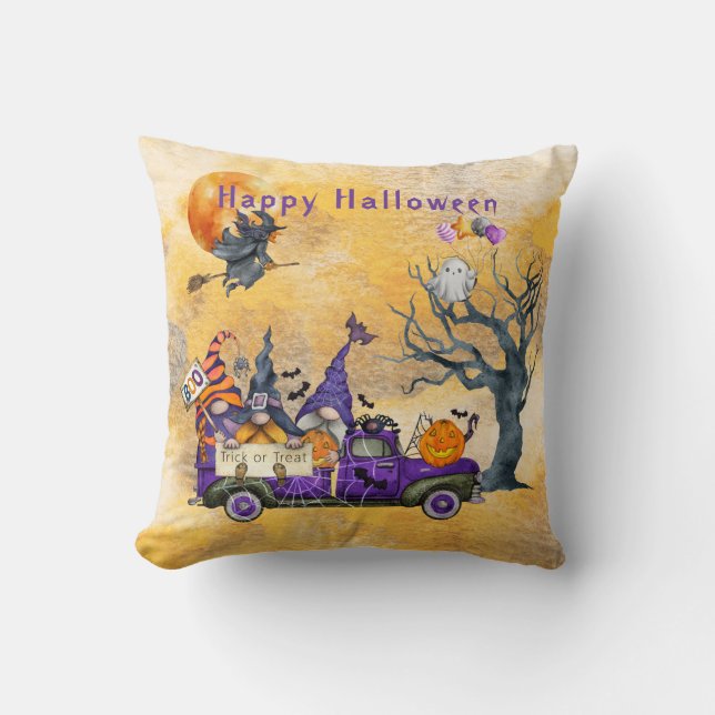 Happy Halloween Gnomes Hexenhund Dog & Ghost Kissen (Vorderseite)