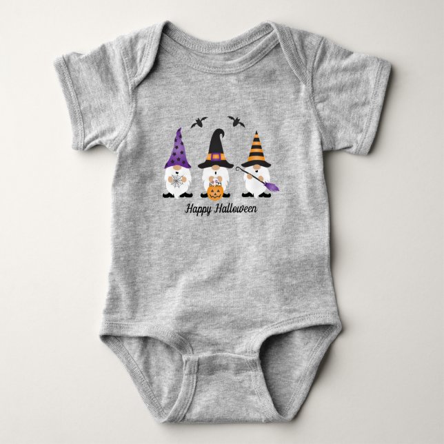 Happy Halloween Gnomes Lila Orange Baby Strampler (Vorderseite)