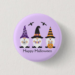 Happy Halloween Gnomes Lila Orange Button