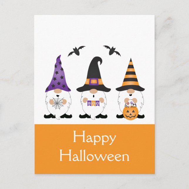 Happy Halloween Gnomes Lila Orange Postkarte (Vorderseite)