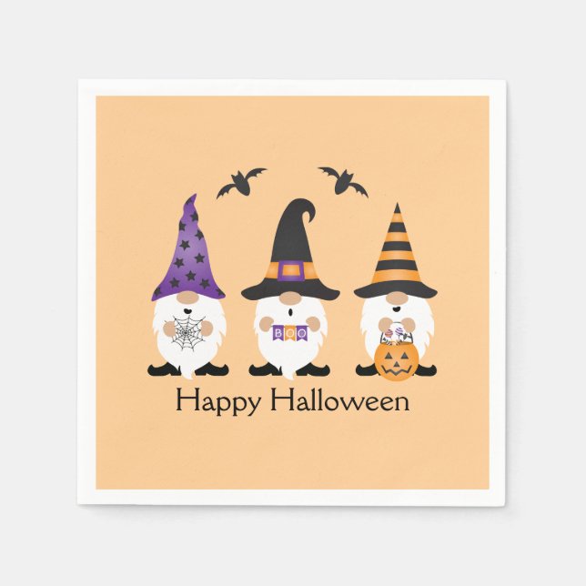 Happy Halloween Gnomes Lila Orange Serviette (Vorderseite)
