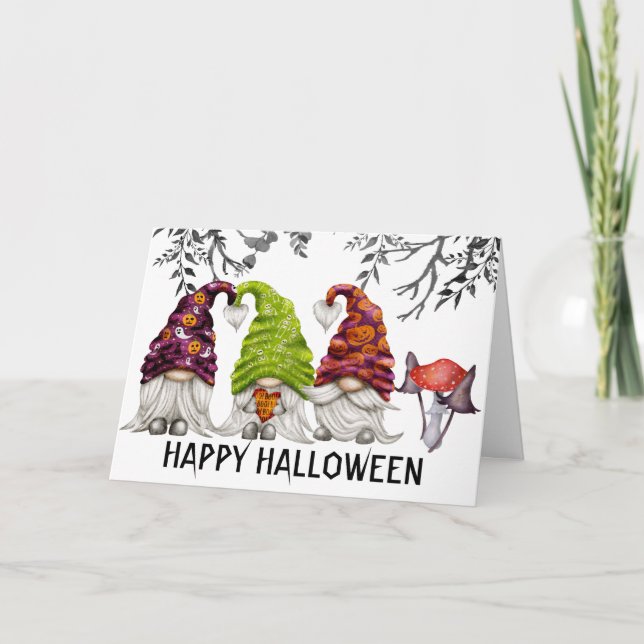 Happy Halloween Gnomes Postcard Karte (Vorderseite)